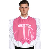 Men Glossy PU Fancy Bibs Maid Cosplay Tops Ruffled Satin Trim Bow Detail Button Closure Bibs for Halloween Dress-up Accessory