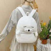Cartoon Cute Seal Backpack Solid Color Versatile Fluffy Seal Schoolbag Simple Lightweight Shoulder Bag Women Girl Accessories