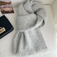 Tassel Japanese Gray Knitted Scarf Autumn Winter Thickened Warm Solid Color Unisex Couple Fashion Trend