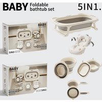 RJ323 Baby Bath Tub 5-Piece Set Foldable Baby Bath Tub Infant Bath Tub PP Material With Temperature Sensor