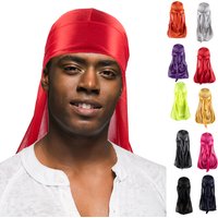 Solid Color Satin Durag, Soft Silky Stretch Headwrap for Men, Long Tail Wave Cap for Braids, Locs & Curly Hair, Fashion Hair Acc