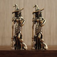 Vintage Witch Broom Brass Guardian Angel Statue Retro Home Decor Crafts For Living Room TV Cabinet Wine Bar Desktop Ornament