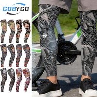 GOBYGO 1Pair Leg Sleeves Tattoo Print Silicone Anti-Slip Strips Knee Protection Sport Cycling Breathable Sunproof Cooling Fabric