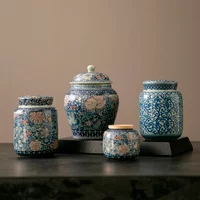 Vintage Painted Blue and White Porcelain Tea Cans for Household Tea Coffee Beans Sealed Storage Jars Decorative Gift Ornaments