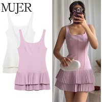 MUJER 2025 Pleated Mini Dress Women Jumpsuit Backless Short Dresses for Women Straps Playsuit Dress Woman Party Women's Dress