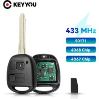 KEYYOU Remote Car Key Shell Case For Toyota Camry Land Cruser 120 Prado 2 Buttons 433MHz TOY43 Blade ID67 / ID68 Chip P/N 50171