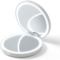 LED Makeup Mirror Portable Single Light Mini Cosmetic Mirror Battery Powered Pocket Small Mirror Lightweight Travel Outdoor Dail