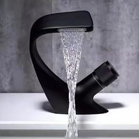 All Copper Black Washbasin Waterfall Faucet Hot And Cold Toilet Basin Faucet Undercounter Basin Single Hole Faucet