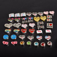 60Pcs Enamel Heart Letter Words Family Mom Floating Locket Charms Cute Birthstone Rainbow Couple Love Beads Jewelry Wholesale