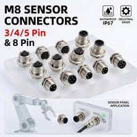M8 A-Coded Sensor Connector – Panel Back Mount Waterproof Flange Socket & Plug, 3/4/5 Pin Male & Female Threaded Coupling