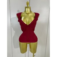 Sexy Sleeveless Deep V-neck Bodycon Bandage Vest Top Women Elegant Solid-color Evening Birthday Party Club Gown Stage Outfit