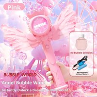 2027 New Electric Angel Automatic Bubble Handheld Bubble Stick Emit Light and Sound Bubble Gun for Party Summer Outdoors Toy