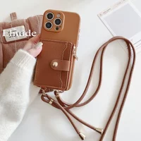Wallet Strap Case for iPhone 16 15 16Pro Max 11 12 13 14 Plus X XR XS Max Card Slots Crossbody Lanyard PU Leather Silicone Cover