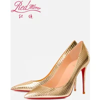 New Red Bottom Lizard Pattern Embossed Gold Pointed Shallow Mouth Fine Heel Sexy Banquet Dress High Heels Single Shoes