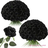 Black Roses Artificial Flowers Bulk, Realistic Long Stem Fake Plastic Roses for Thanksgiving, Halloween Party DIY Bouquets Decor