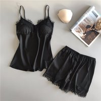 Summer Sleepwear Women's Lace Satin Pajama Sets Sexy Nightwear Sleeveless Crop Tops+Shorts 2 Pcs Pyjama Sets