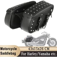 Universal Motorcycle Saddlebags Rear Side Bags Pannier Luggage Storage Bag PU Leather 43x15x26 CM Large Capacity Waterproof