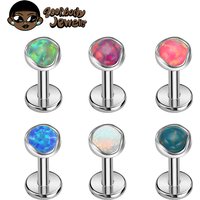 ZOOR ASTM F136 Titanium 3/4mm Opal Flat Back Earring Piercing 16G Dainty Tragus Nose Cartilage Medusa Stud Lip Body Jewelr