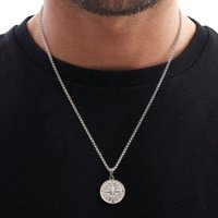 Vnox Mens Compass Pendant Necklaces, Graduation Guid Jewelry Gift, Casting Stainless Steel Coin Pendant Collar with Box Chain