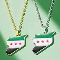 YILUOCD Stainless Steel Syria Map Flag Pendant Necklace for Women Drip Oil Craft Syrians Map Hiphop Jewelry Gift
