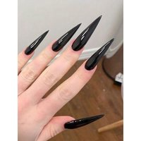 24Pcs Black Long Stiletto Press On Nails Fashion Minimalist Style Fake Nails Glossy Full Cover False Nails For Women Girls Daily