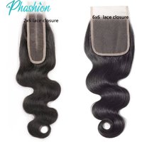 Phashion Kim K 6x6 2x6 suisse Transparent dentelle fermeture droite vague de corps raie profonde brésilien Remy cheveux humains pour les femmes noires