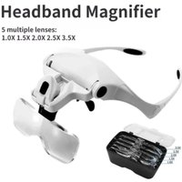 1.0X To 3.5X Hands Free Headband Magnifier LED Head Magnifier with 2 LED Lights for Watch Repair Reading Magnifying Glasses