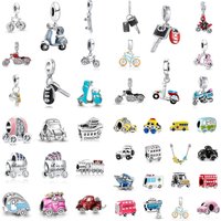 European New 925 Silver Bead Charm Car Motorcycle Bus Car Racing Pendant DIY Original Bracelet Women's Jewelry Gift Accessories