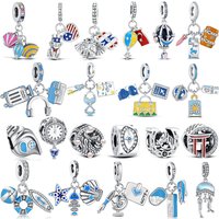 New 925 Sterling Silver Travel Charms Hot Air Balloon Flag Pendant Fit Original Bracelets DIY Jewelry Making For Women Gifts