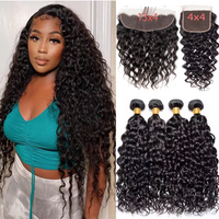 Water Wave Human Hair Bundles With Closure Curly 12A Deep Wave Bundles Brazilian Natural Black Human Hair Remy Hair Human Hair