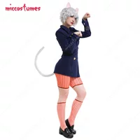 Miccostumes Women's Anime Cat Suit Cosplay Costume Dark Blue School College Style Uniform with Cat Ears and Tail