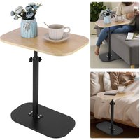 C Shaped Side Table Portable Corner Table for Small Spaces (Wooden Desktop)