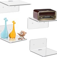4Pcs Acrylic Floating Shelves Wall Shelves Small Clear Shelf Display Ledges Hanging Shelves For Smart Speaker Action