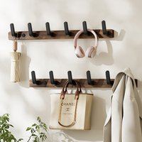 Wood Wall Mounted Coat Rack With 4/5/6 Hooks Drilling Rail Hooks Hanger for Hanging Coat Clothes Hat Bag Purse Key Towel