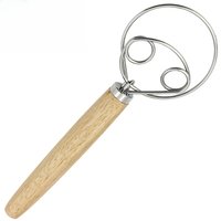 Leeseph 13inch Danish Dough Whisk, Stainless Steel Dutch Style Bread Dough Hand Mixer, Wooden Handle Kitchen Baking Tools