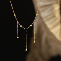 18K PVD Plated 316L Stainless Steel Geometric Tassel Beads Necklace Waterproof Jewelry Accessories