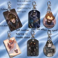 C-CreepypastaS T-Ticci Toby Rectangle ID Card Case Keychain Access Card Bag Key Tag Ring Leather Card Holder Key Ring Access