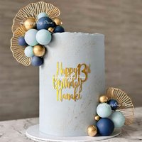 31Pcs Navy Blue Gold Balls Cake Topper Ginkgo Leaves Boho Birthday Cake Decorations Cake Charm Wedding Baby Shower Cupcake Decor