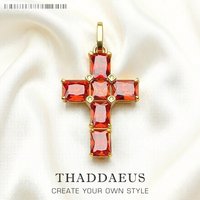 Golden Cross With Orange Stones Pendant Brand New Fine Jewelry Europe 925 Sterling Silver Accessories Gift For Woman