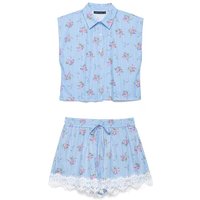Women's Floral Shorts Set New 2026 Summer Sleeveless Striped Shirt and Elastic Waist Shorts with Lace Trim Chic Female Outfit