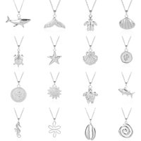 Chic Starfish Shell Turtle Waves Seahorse Sea Pendants Necklaces Stainless Steel 50cm/19.68inch Length Steel Color Chains Gifts