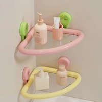Plastic Suction Cup Triangle Shelf Dopamine Color Wall Mounted Shower Organizer Drainable Punch Free Corner Storage Shelf