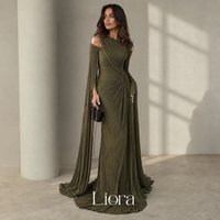 Liora Customized Green Shiny Formal Evening Dress O Neck Full Sleeves Formal Occasion Elegant Pleat Arabic Prom Gowns image 4
