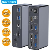 Navceker 10Gbps USB 3.2 USB C Displayport KVM Switch 4K 60Hz Type C HDMI KVM Switch 1 Laptop 1 Destop 2 Monitor for Macbook 2 PC