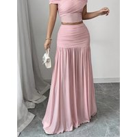 2026 Summer Women's New European and American Pure Desire Style Pleated Midi Skirt Slimming Hip-Covering Versatile Long Skirt