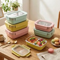 1/2 Grids Portable Bento Lunch Box With Lid Microwave Heatable Leak-proof 304 Stainless Steel Food Container For Kids Students