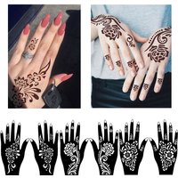 6-Sheet Henna Tattoo Stencil Set Flower Patterns, Temporary Hand & Body Art Designs, Glitter Painting Hollow Stickers for Makeup