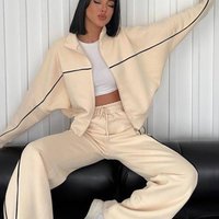 Women's Long Sleeve High Neck Cardigan Sweatshirt Set Spring Fashion Three-Piece Suit Pure Color Patchwork European Style