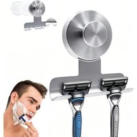 Dual Slot Stainless Steel Suction Cup Razor Holder, Removable Wall Mount Shower Hook, Heavy Duty Waterproof Bathroom Shaver
