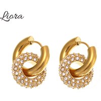 Liora Round Drop Earrings For Women Stainless Steel Rhinestone Women PVD Gold Plated Dangle Earring No Tarnish Jewelry